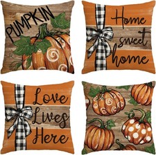 Fall Pumpkin Truck Pillow Covers 18x18 Inch Set of 4 Home Sweet Home Autumn Love
