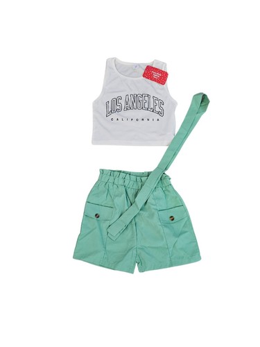 Green White 2 Pieces Short Set For Girls 7-9 Year Old Size New With Tags