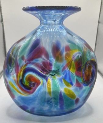 Signed Studio Art Glass John Phillips 2000 Pinch Confetti Vase- Canada- 6 
