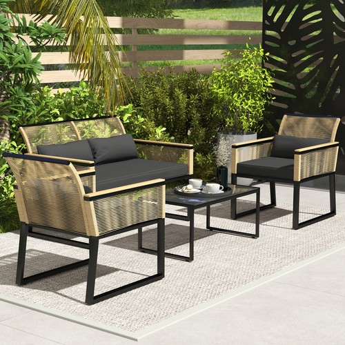 Polyrattan Gartenmöbel Set 4 Personen, wetterfest Balkonmöbel-Set Sitzgruppe - Bild 2 von 10