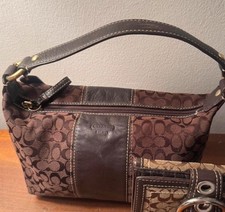 Coach Signature Brown Shoulder Bag with Logo and Matching Wallet