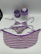 Build A Bear Purple Striped Sequin Swim Suit: Top, Bottom, Wrap And Flip Flops