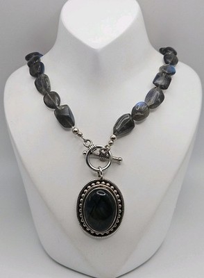 Doug Paulus DP India Sterling Silver Labradorite Pendant Beaded Necklace