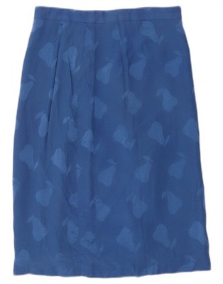 Vintage Damen Rock abstraktes Muster gerader W26 Small blau QQ03