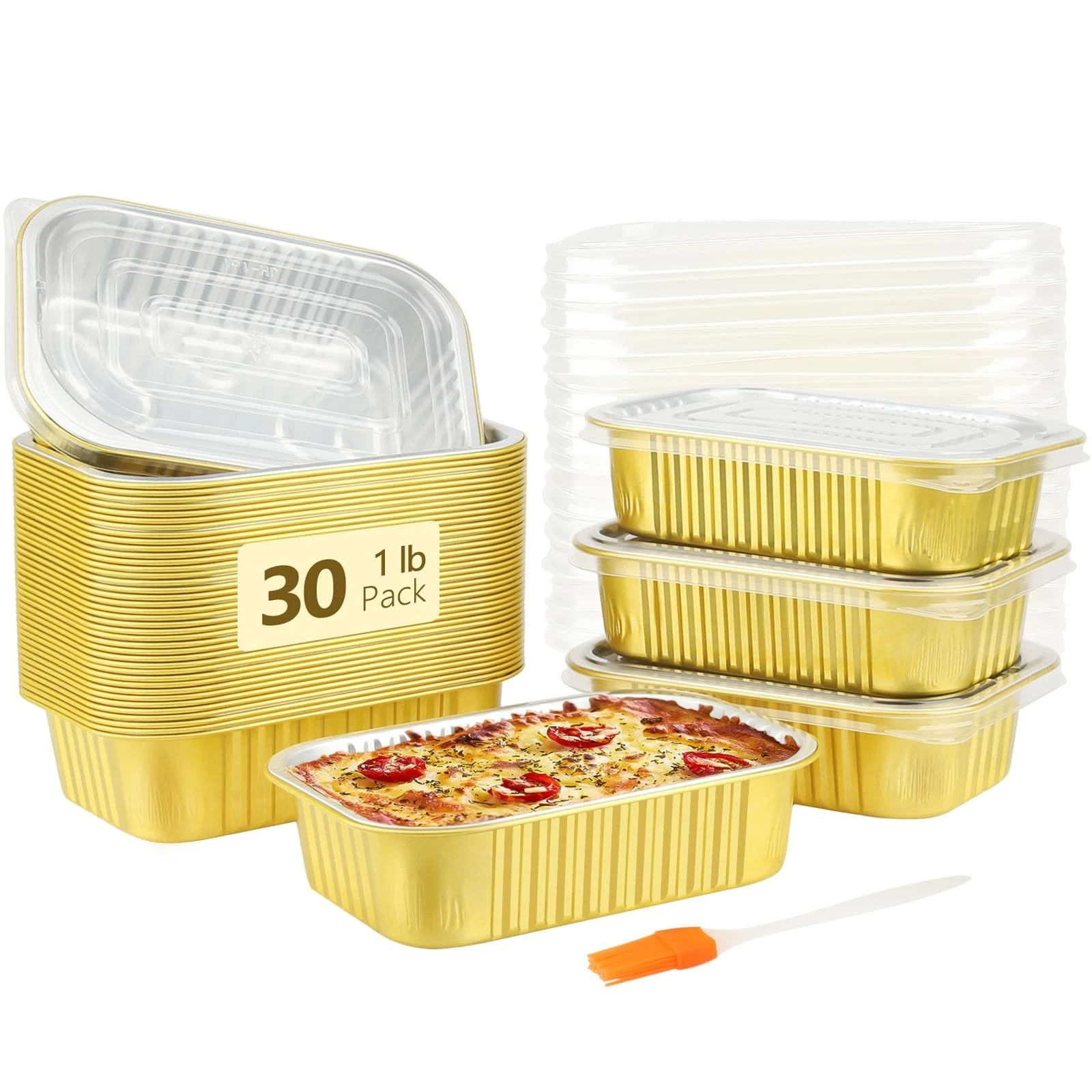 1lb Small Aluminum Pans With Lids 30 Pack, 16oz Foil Baking Tins Leftover Con...