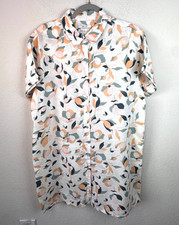 Rachel Zoe 100% Linen Button Front Shirt Dress Floral Print Sz L Coastal Beach