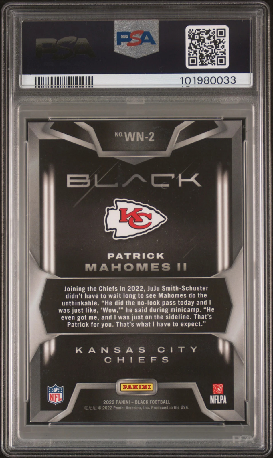 2022 Panini Black Patrick Mahomes II #WN-2 White Night PSA 8 view 2