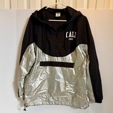 PINK Victoria's Secret Cali Pullover Anorak Jacket Black Silver Medium