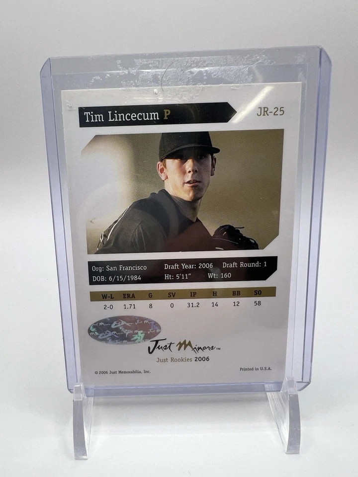 2006 Just Minors Tim Lincecum #JR-25 Just Rookies RC Auto Autograph THE FREAK! - Image 3 of 4