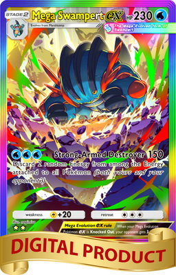 swampert pokemon card full art Pokemon Pocket TCG Card 2 Star Full Art Rainbow Mega Swampert EX DIGITAL