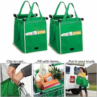 2x Strong Reusable Supermarket Shopping Trolley Bags Grocery Grab Bags Foldable