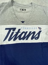 NWT NFL Team Apparel Women Shirt XL Blue Tennessee Titans V Neck Stripe Spellout