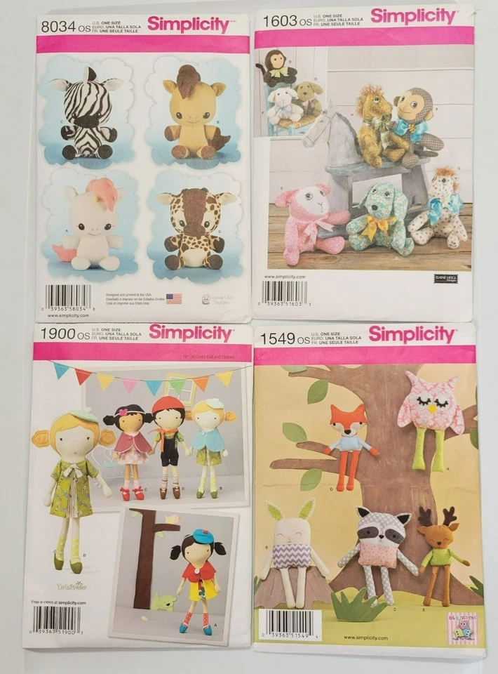 Simplicity Sewing Patterns Bundle For Plush Animals & Dolls 8034 1603 1900 1549 - Image 2 of 4