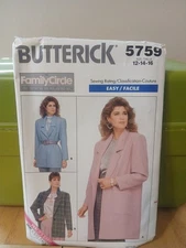Butterick 5759 Miss/Petite Jacket Size 12-14-16 Sewing Pattern