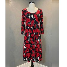 Ann Taylor Loft Black Red Floral Dress Medium Stretchy Elegant