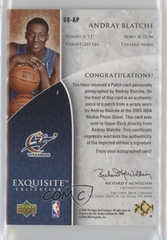 Upper Deck Exquisite Collection 2005/225 Andray Blatche #80-AP novato automático radiocontrol Foto 2 de 2