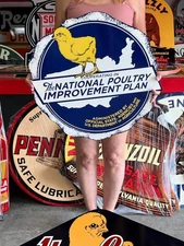 Vintage Old Style Sign Poultry Chicken NOT Porcelain Made in USA 24x24