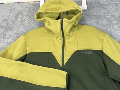 Alaskan Hardgear Jacket Mens Large Green Yellow Polartec Fleece Hooded Full Zip