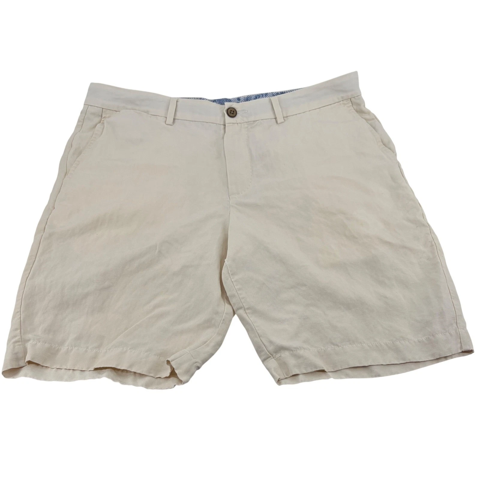 Tommy Bahama Mens Silk Linen Blend Chino Shorts Beige Cream Size 36 Marlin Logo