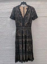 Used Tadashi Shoji Short Sleeve V Neck Embroidered Lace Midi Dress Size 6