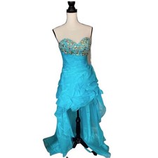 Cinderella Aqua Blue Bejeweled Sparkle High Low Ball Prom Dress with Train 6 NWT