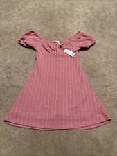 NEW BCBGeneration XS Pink Rib Textured Knit Short Sleeve Dress Off The Shoulder