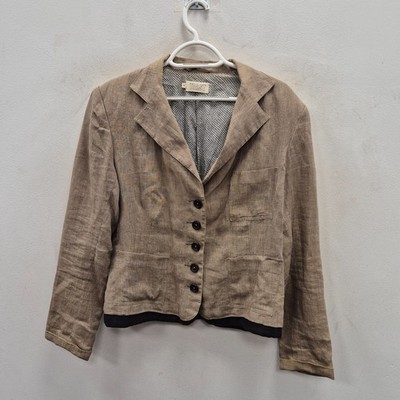 Toast Linen Boxy Cropped Brown Blazer Jacket Pockets Casual Smart Size Uk 14