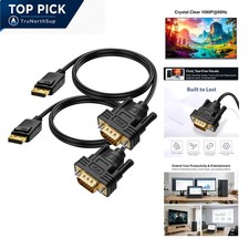 DisplayPort to VGA cable 6ft 2 pack gold-plated male to male supports 1080p 6...