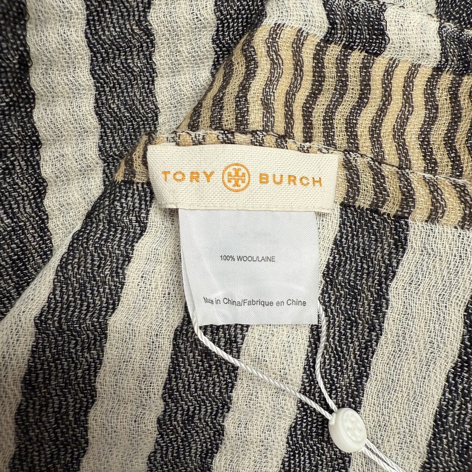 Tory Burch Striped Scarf Womens Black Multi Wool Fringe Edges One Size NWT thumbnail 3