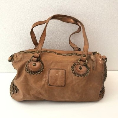 CAMPOMAGGI Studded Duffle Bag Boston Bag Leather in Camel from Japan