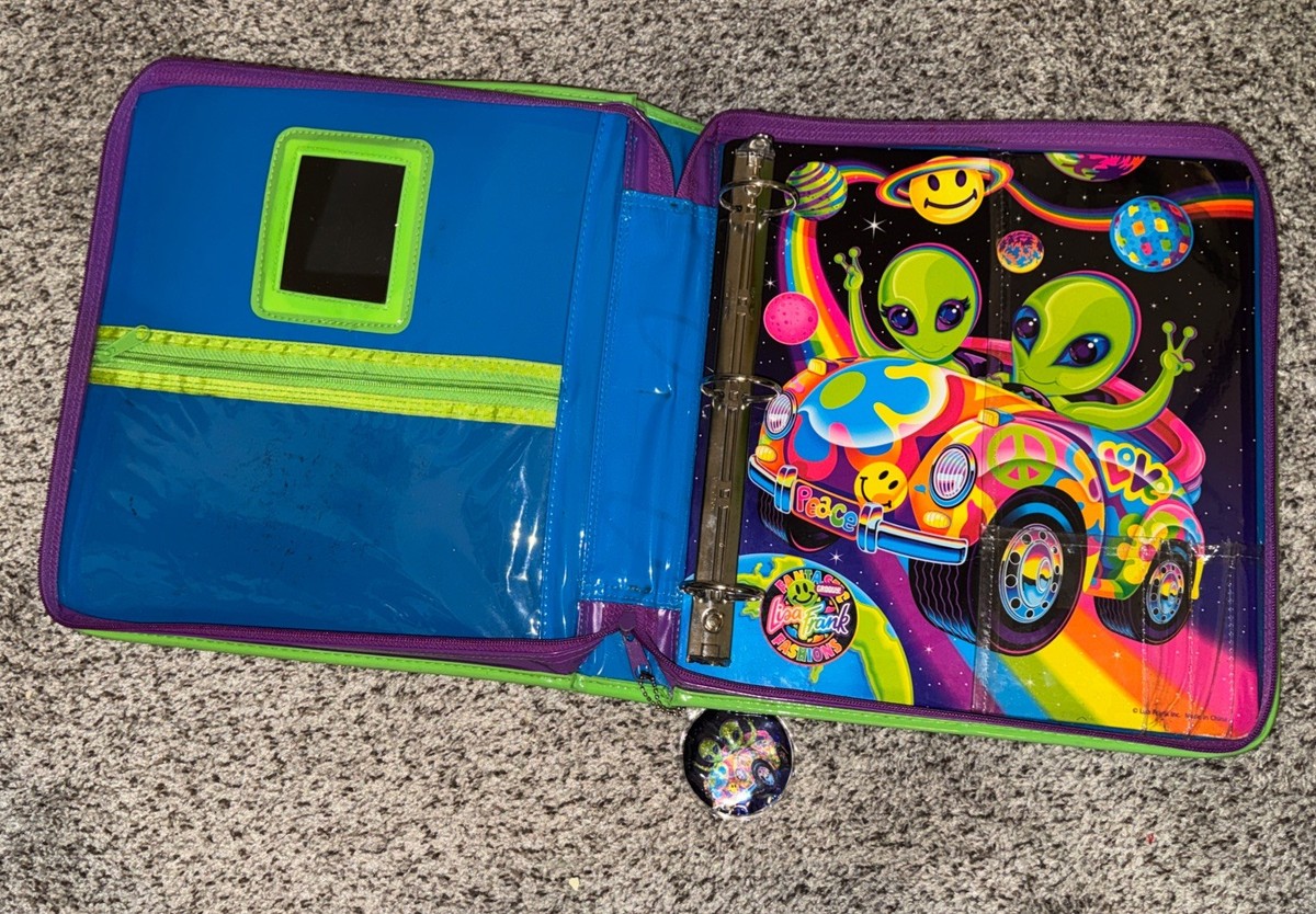 Vintage Lisa Frank Zoomer And Zorbit Aliens Large 3 Ring Zip