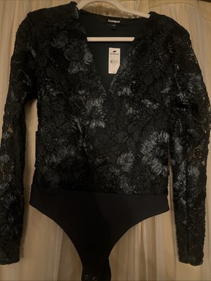 EXPRESS LACE THONG BODY SUIT...HUNTER GREEN..NWT...SIZE SMALL