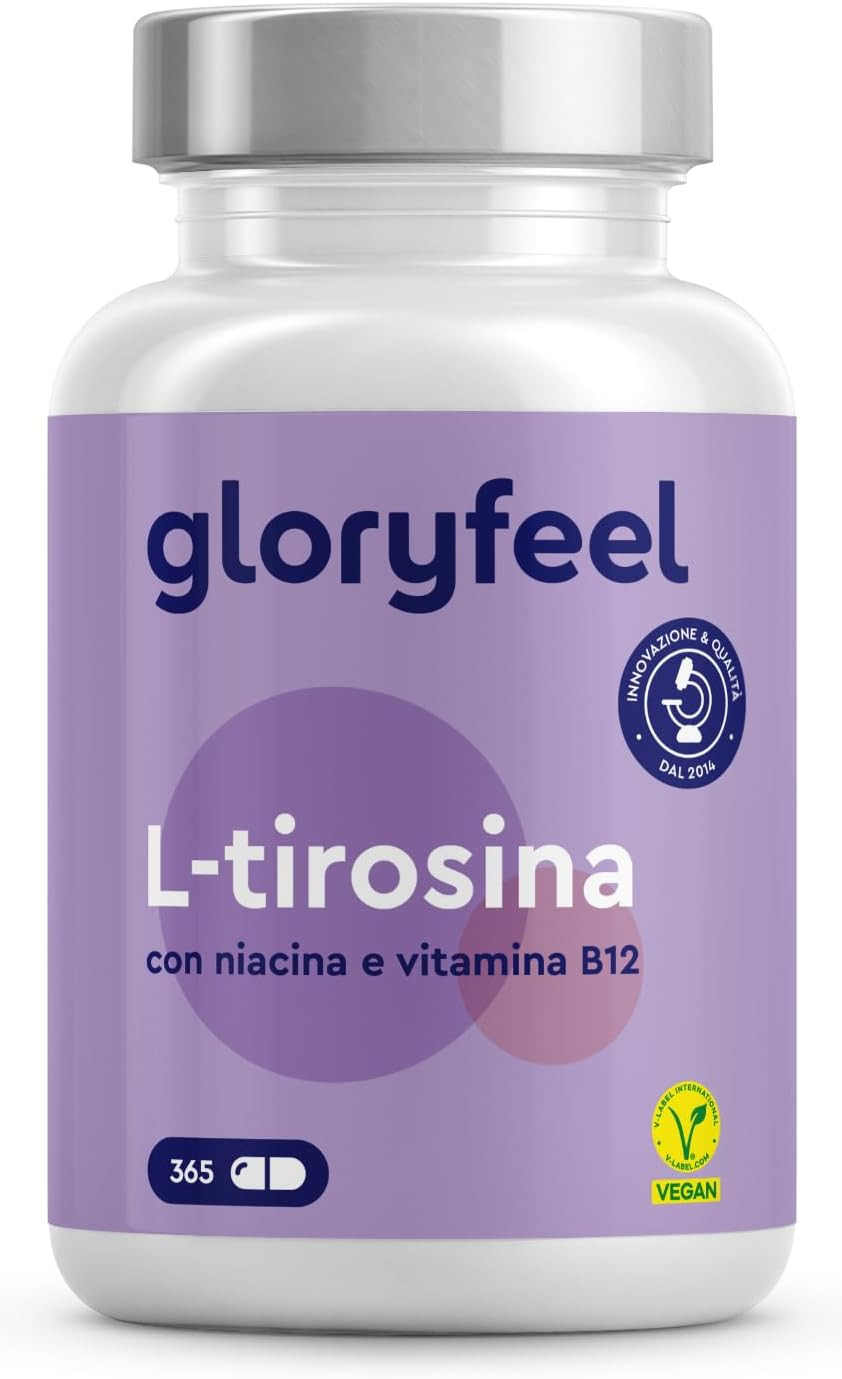 Tirosina Integratore, L-Tirosina in 365 Capsule per 6 Mesi Di Scorta, Con Niacin
