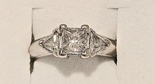 14k White Gold Three Stone Diamond Ring, Princess Cut