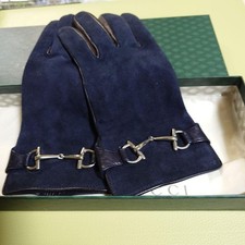 Gucci Dark Blue Leather Gloves Men's Unisex Fashion Accessories