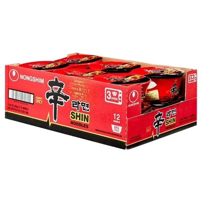 Nongshim Shin Ramyun Spicy Beef Ramen Noodle Soup Bowl, 3.03oz X 12 Count, Shelf
