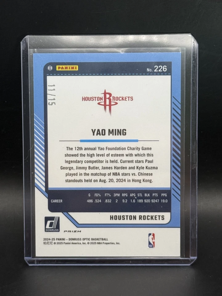 2024-25 Optic Yao Ming - JERSEY MATCH !!! - #d /15 Blue Sparkle Glitter ROCKETS - Image 2 of 2