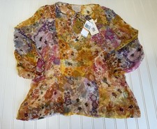 JOHNNY WAS Becky Silk Floral Sheer Peasant Blouse Top Cami Small NEW. 1423