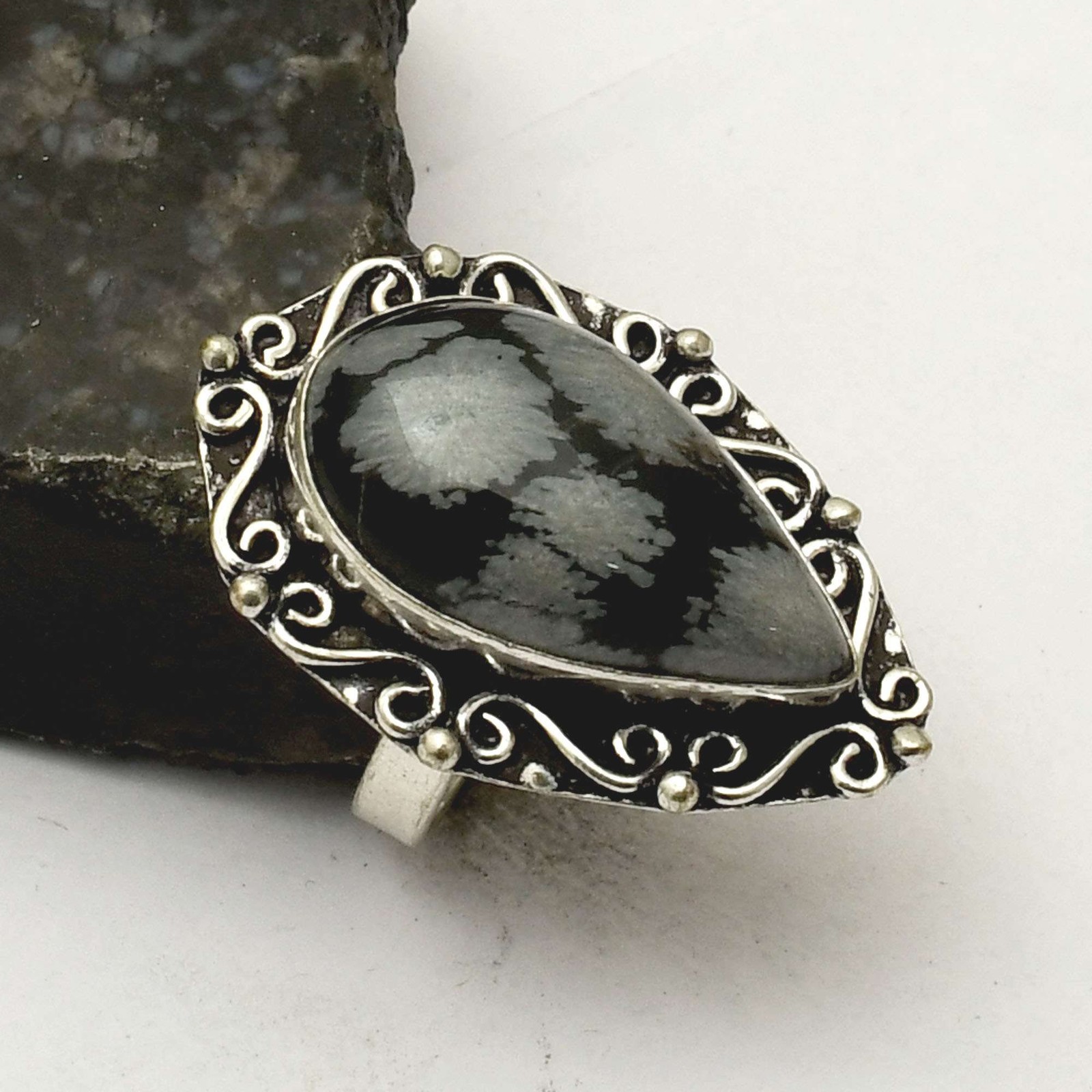 Snowflake Obsidian Handmade Ring Size 5.5 Gift Jewelry AR 69103
