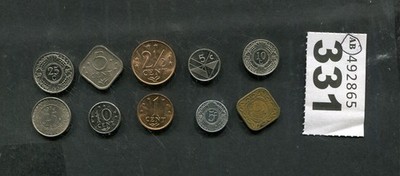 Lot von 10 Münzen Suriname, Niederländische Antillen und Aruba