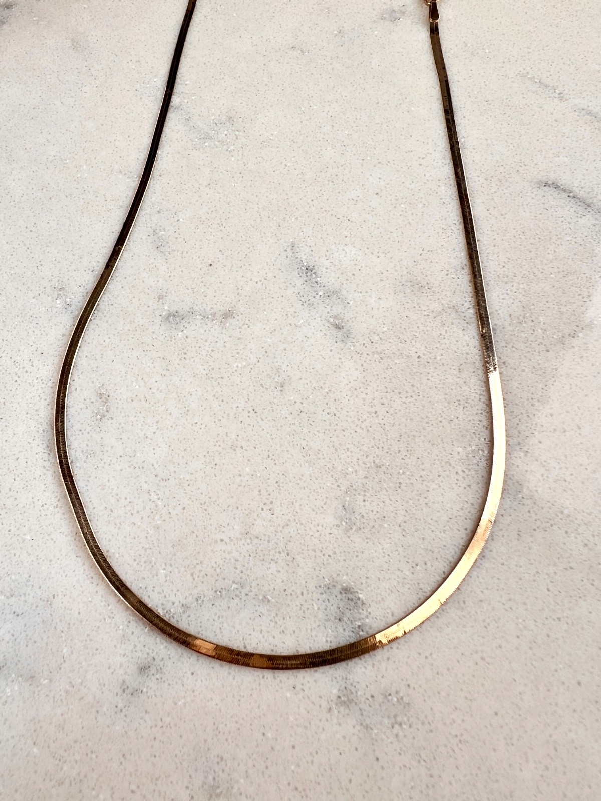 Solid 14K Gold Silk Flex Gold Flat Herringbone Ne… - image 4