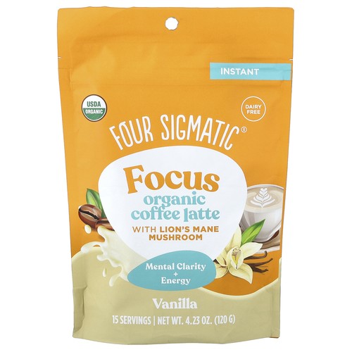 Focus, Organic Instant Coffee Latte With Lion's Mane Mushroom, Vanilla, 4.23 oz