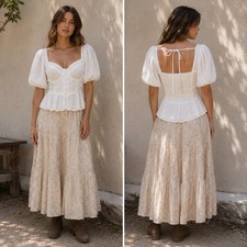 ASTR Corset Peplum Puff Sleeve Top Large Swiss Dot Coquette Renaissance Milkmaid