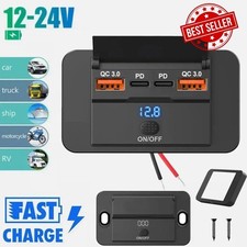 Car DC 12V-24V PD Type C USB Port Fast Charger Socket Power Outlet Panel Charge