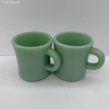 Fire-King Jadeite Green D-Handle Coffee Mug Set of 2 Vintage Mid-Century