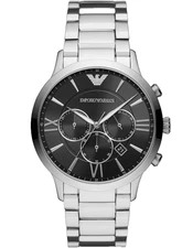 EMPORIO ARMANI CHRONOGRAPH AR11208 BLACK DIAL SILVER BRACELET 44MM MENS WATCH