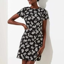 Loft Womens Sheath Dress Floral Patch Pockets Cap Sleeves Black White Size 14