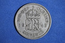 1945 Great Britain 6 Pence Silver Coin #M25249