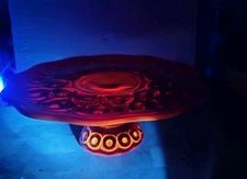 Vintage L.E.SMITH "Moon and Stars" Amberina Cadmium pedestal cake stand READ!