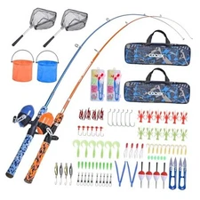  Kids Fishing Pole Set with Full Starter Kits 2 Set Portable Telescopic 